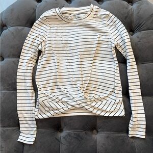 Old Navy Relaxed Breathe ON Twist-Gem Cropped Long Sleeve Women XS Navy Stripe